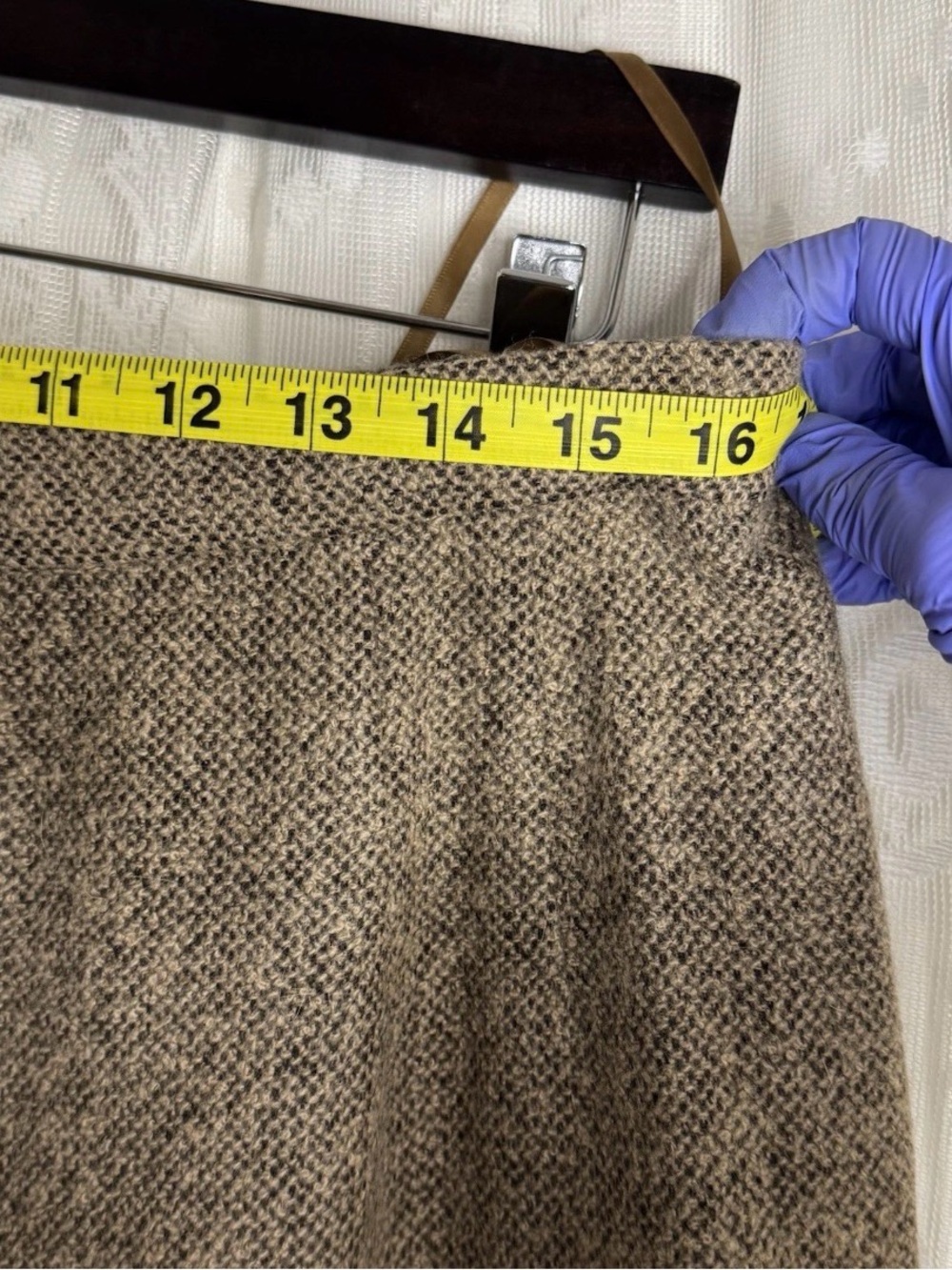 Vintage 90s Oscar de la Renta Tweed Skirt Brown Pleated Kick Flounce USA Size 14 - Picture 8 of 10